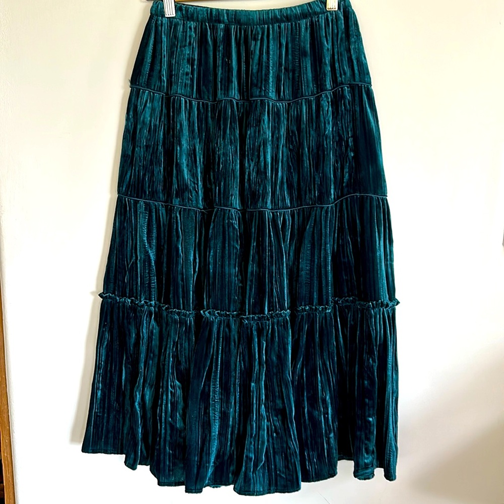 MICHAEL Michael Kors teal crushed velvet prairie skirt, elastic waist, M